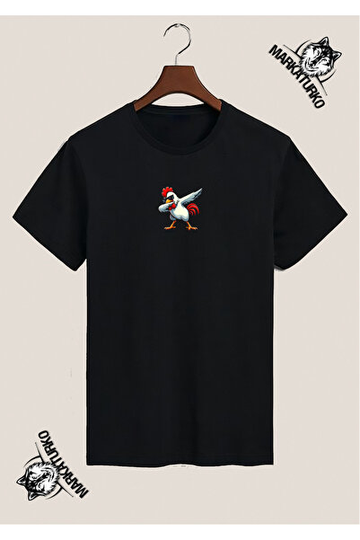 MarkaTurko Cool Chicken Special Design Mini Printed Black T-Shirt
