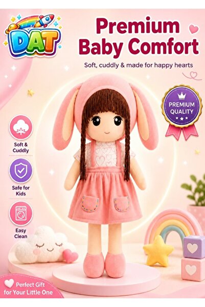DAT Plush Bunny Ear Rag Doll Stuffed Toy for Girls – Soft Fabric Girl Doll wi...