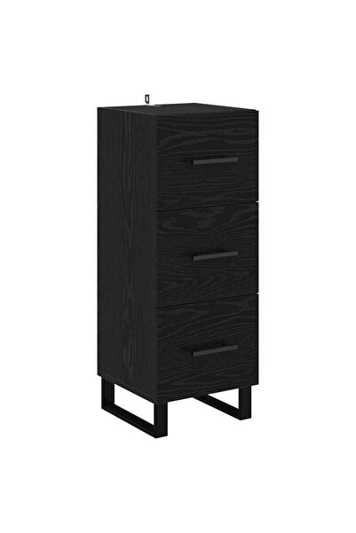 vidaxl Bufet Stejar Negru 34,5 x 34 x 90 cm Lemn Ingineresc și Fier