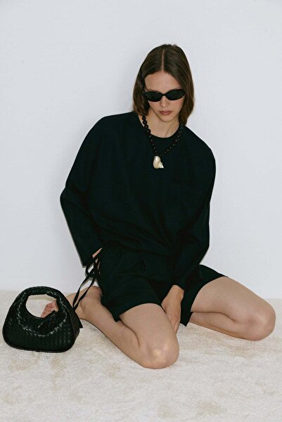Suud Collection Black Jose Large Pocket Linen Blouse