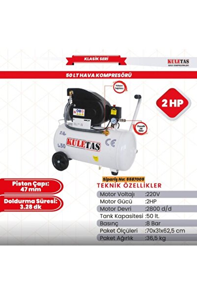 Hais HAVA KOMPRESÖRÜ 50 LT 2 HP KULETAŞ