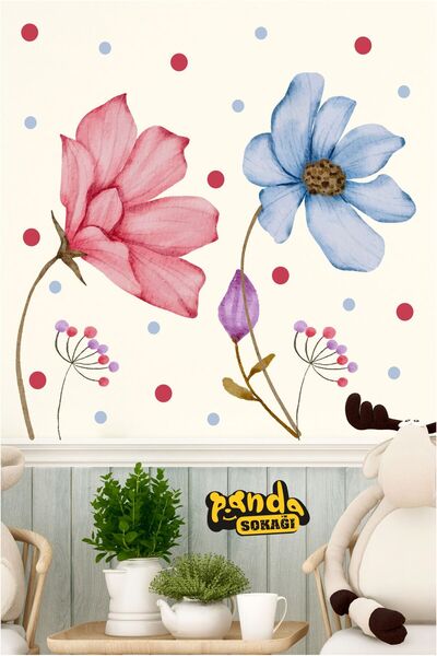 PANDA SOKAĞI Puantiyeler Ve Çiçekler Salon Sticker Kendinden Yapışkanlı Sticker