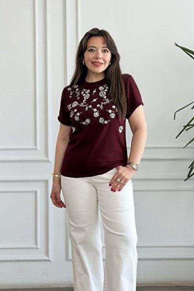 yb yağmur butik Tricou brodat cu paiete florale