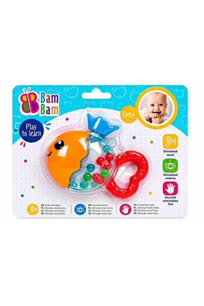 Bambam Интерактивна бебешка играчка дрънкалка и гризалка, рибка, 0+ месеца