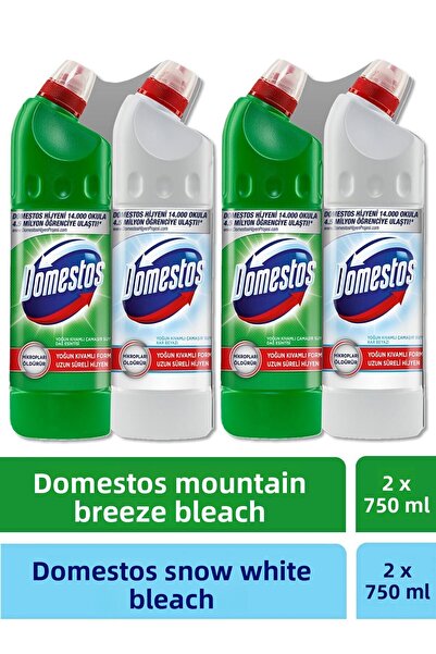 Domestos Белиач 750 мл Х 4 броя (Планински бриз 2х 750мл + Снежнобял 2х 750мл)