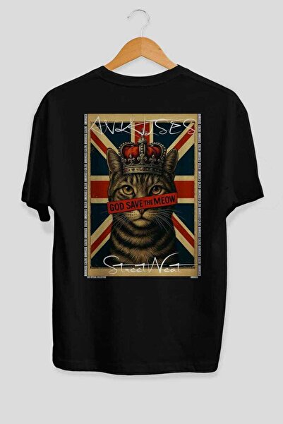 Ankhises For the Love of Cats 65 Cats Printed Black Oversize T-Shirt 100% Cot...