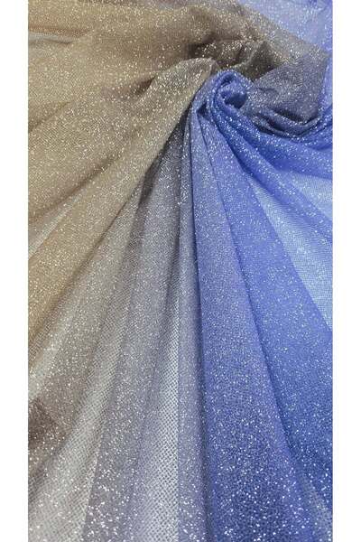 TESATURI OUTLET Tulle with Glitter in Copper Gradients - Royal Blue - Premium...