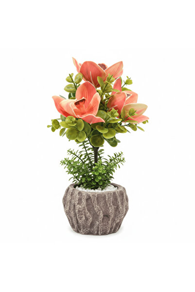 AKDC Coral Bloom Artificial Magnolia Plant | Elegant Chalk Pot | 33 cm