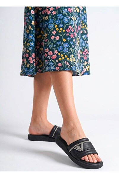 SERRA MODA Papuci eleganti de damă, negri, cu piatră, cu talpă confortabilă 2...