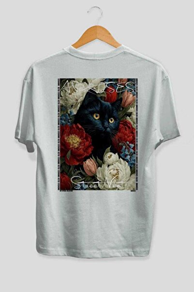 Ankhises For the Love of Cats 87 Cat Printed White Oversize T-Shirt 100% Cott...