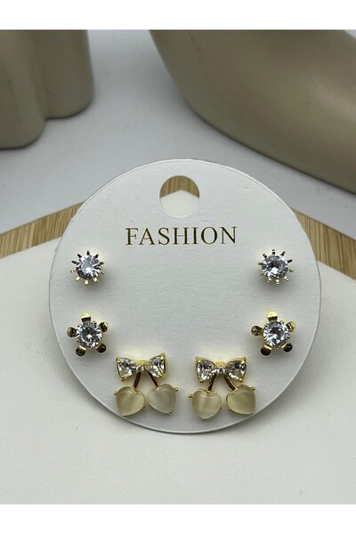 BİJU YILMAZ 26vipkp76 - gold cherry steel earring set