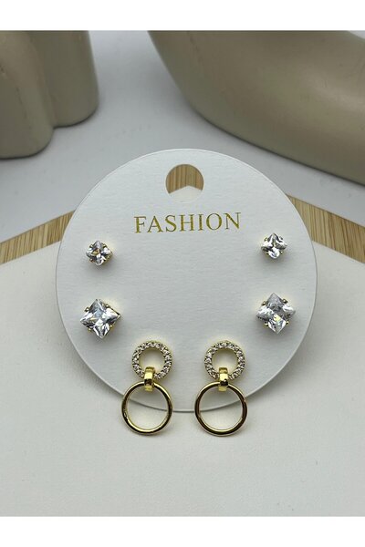 BİJU YILMAZ 26Vipkp108 -Golden Circle cm Steel Earring Set