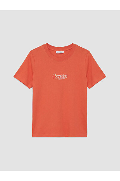 LC Waikiki Nevavm Women's T-Shirt with Oval Collar and Printed Design