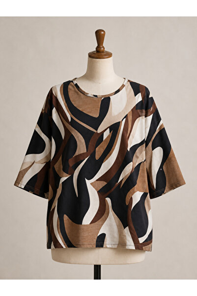 bell moda Women's Plus Size Capri Sleeve Leopard Patterned Mother Viscose Blouse