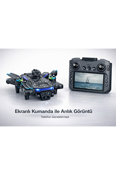 MEGAMUS Airvolt T2P Ekranlı Kumandalı Drone HD Kamera Çift Lens LED Işıklı Ka...