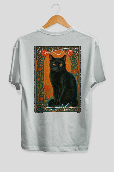 Ankhises For the Love of Cats 95 Cats Printed White Oversize T-Shirt 100% Cot...