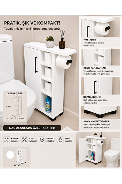 luccuni Klozet Yanı Banyo Dolabı Tuvalet Kağıtlıklı Dar Alan WC Organizer Çok...