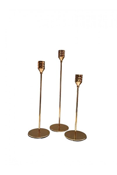 OEM Gold Metal Candle Holder 3/ Top Bottom Set Faceted