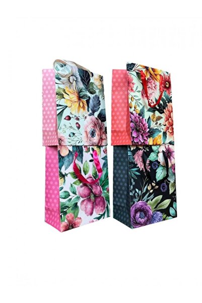 OEM Gift Bags Flowers With Polka Dots Side 12/ Top Bottom Set 18x23Hx10 Black