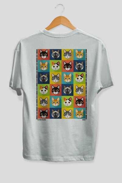 Ankhises For the Love of Cats 122 Cat Printed White Oversize T-Shirt 100% Cot...
