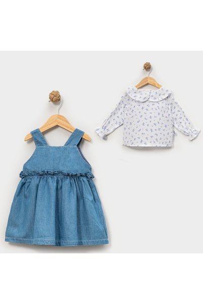 Overdo Girl's 100% Cotton Shirt and Jeans Dress Set