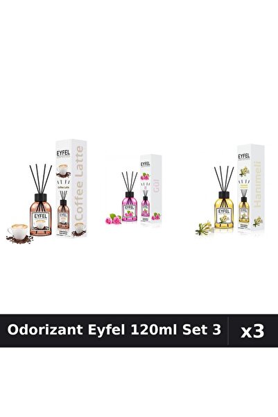 Eyfel Set 3 Odorizant Camera Betisoare 120ml - Cafea, Trandafir, Mâna Maicii