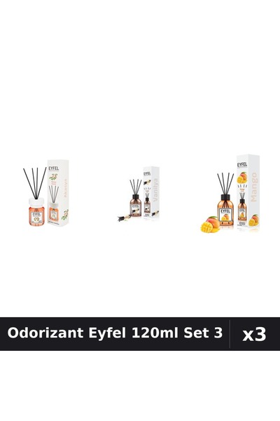 Eyfel Set 3 Odorizant Cameră Betișoare 120ml - Acacia, Vanilie, Mango