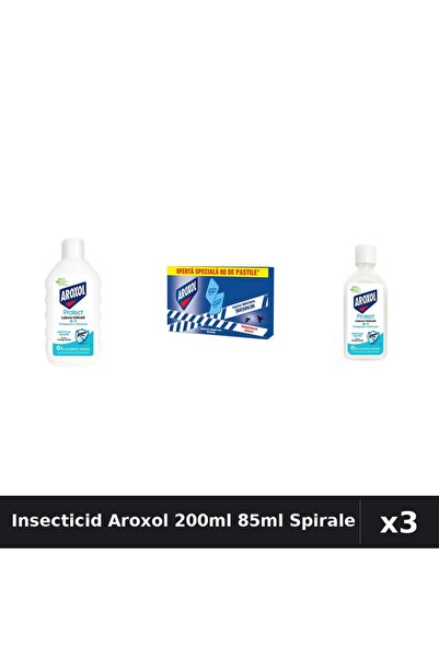 Aroxol Set 3 Insecticid - Loțiune Repelent 200ml, 85ml și Spirale 60 buc