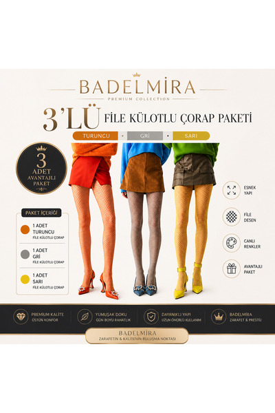 BADELMİRA Women's 4-Piece Medium Mesh Pantyhose Set Dark Green F.Purple G.Red...