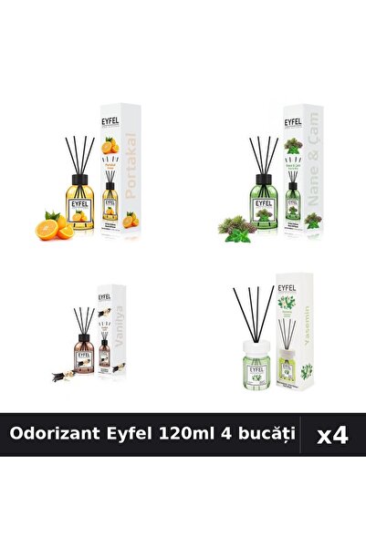 Eyfel Set 4 Odorizant Camera Betisoare 120ml - Portocală, Pin Mentă, Vanilie,...