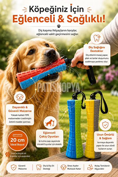 Köpek Diş Kaşıma Oyuncağı Saplı Kauçuk Çekiştirme Isırma Çiğneme Oyuncağı Orta Büyük Irk Köpek Oyuncağı 20 Cm