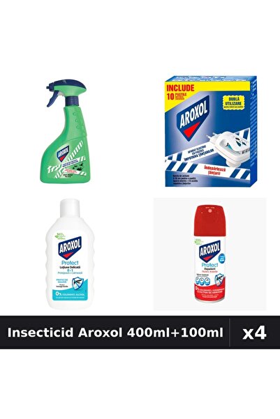 Aroxol Set 4 Insecticid - Spray 400ml, 100ml, Loțiune Repelent, Pastile Anti-...