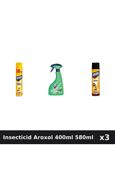 Aroxol Set 3 Spray Insecticid 400ml și 580ml - Anti Gandaci, Țânțari, Muste