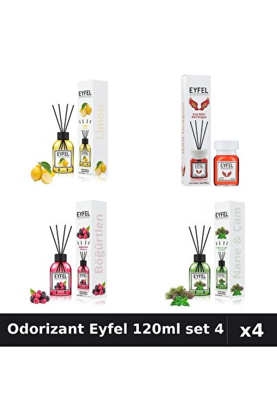 Eyfel Set 4 Odorizante Camera Betisoare 120ml - Lămâie, Red Dragon, Fructe, Pin