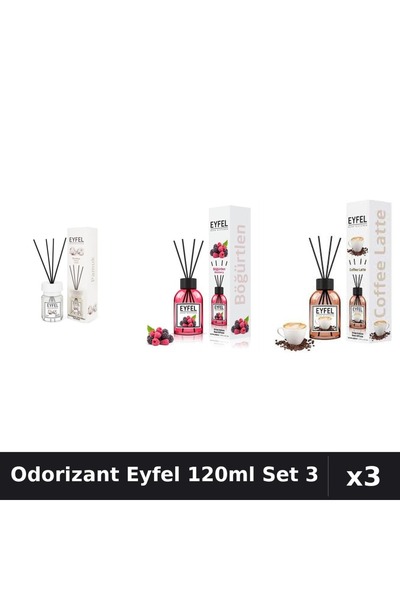 Eyfel Set 3 Odorizant Camera Betisoare 120ml - Bumbac, Cafea, Fructe Pădure