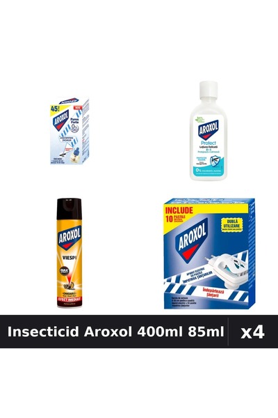 Aroxol Set 4 Insecticid - Spray 400ml, Loțiune 85ml, Aparat Electric, Pastile...