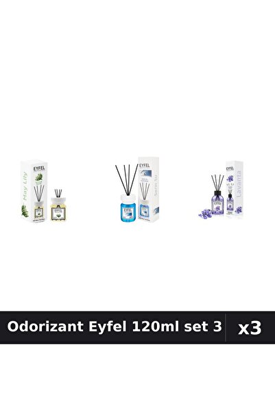 Eyfel Set 3 Odorizant Camera Betisoare 120ml - Cool Water, Lacramioare, Lavanda