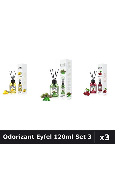 Eyfel Set 3 Odorizant Cameră Betișoare 120ml - Ananas, Pin și Mentă, Cireșe