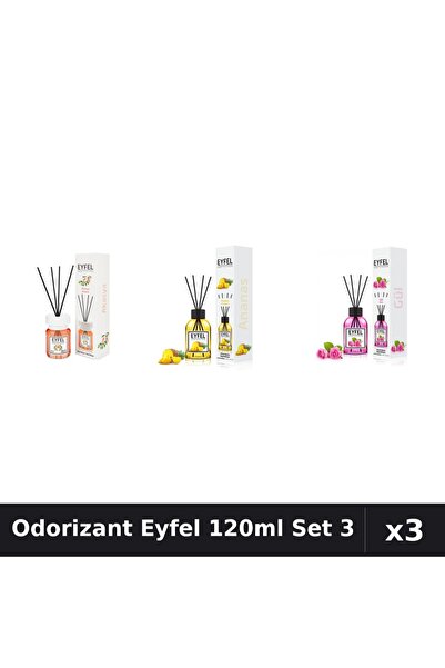 Eyfel Set 3 Odorizant Camera Betisoare 120ml - Acacia, Ananas, Trandafir