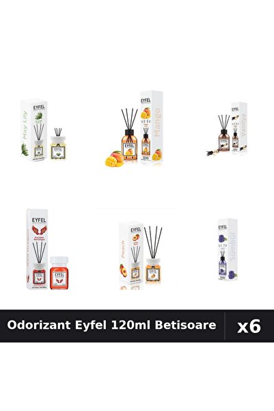 Eyfel Set 6 Odorizante Camera Betisoare - 6 Arome Asortate, 120ml Parfum