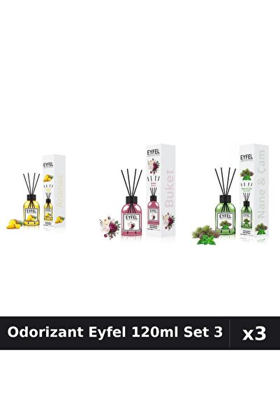 Eyfel Set 3 Odorizant Camera Betisoare 120ml - Ananas, Bouquet, Pin și Mentă