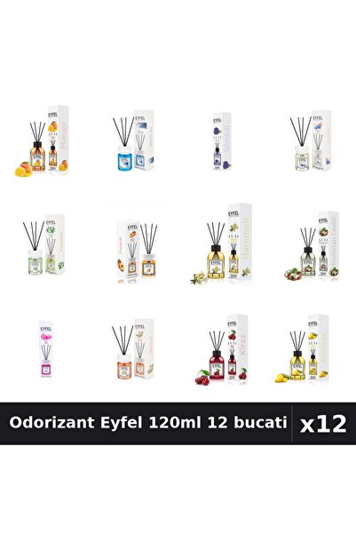 Eyfel Set 12 Odorizant Camera cu Betisoare 120ml - 12 Arome Asortate Parfum