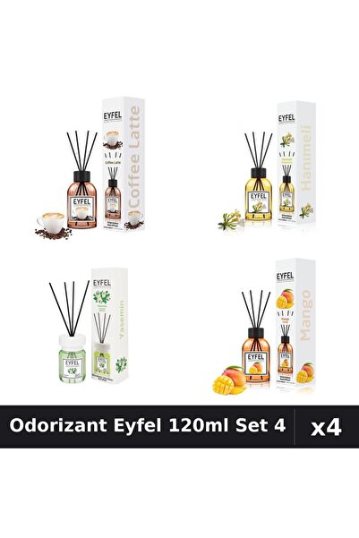 Eyfel Set 4 Odorizant Camera Betișoare - Cafea, Iasomie, Mango, Mâna Maicii -...