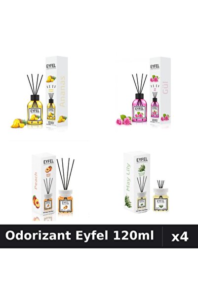 Eyfel Set 4 Odorizante Camera Betisoare 120ml - Ananas, Trandafir, Piersică, ...