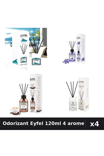 Eyfel Set 4 Odorizant Camera Betisoare 120ml - Ocean, Lavanda, Cafea, Bumbac