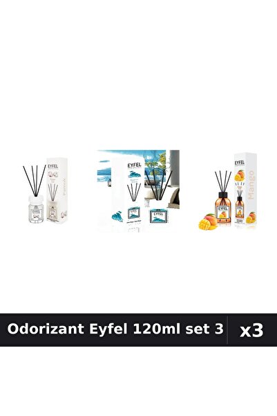 Eyfel Set 3 Odorizant Cameră Betișoare 120ml - Bumbac, Ocean, Mango