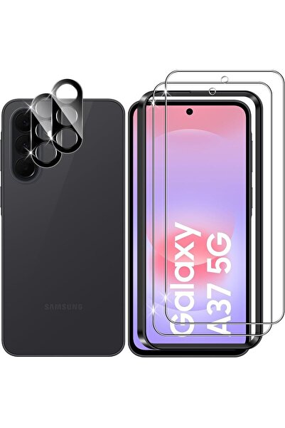 Rivor Samsung Galaxy A37 Uyumlu Ekran Koruyucu Kısa Cam +Kamera Koruyucu Çizi...