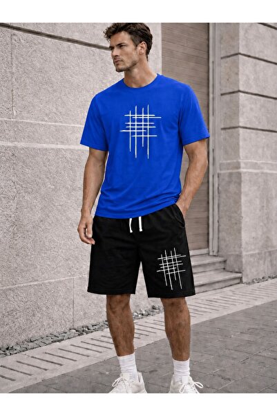 YK WEAR 2022.5 Unisex Oversize Shorts T-Shirt Set – Minimal Line Patterned Su...