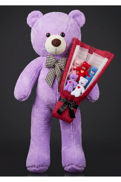 lenostra 90cm Large Purple Plush Bear with Colorful Teddy Bear Bouquet - a Gift for Sister, Girlfriend, and Close Friend