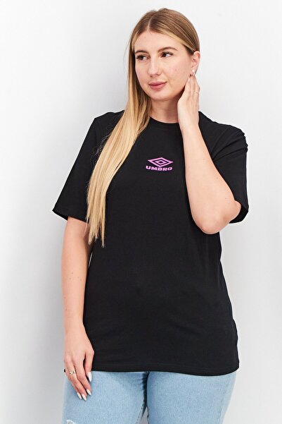 UMBRO Women Crew Neck Short Sleeve Brand Logo Top, Black